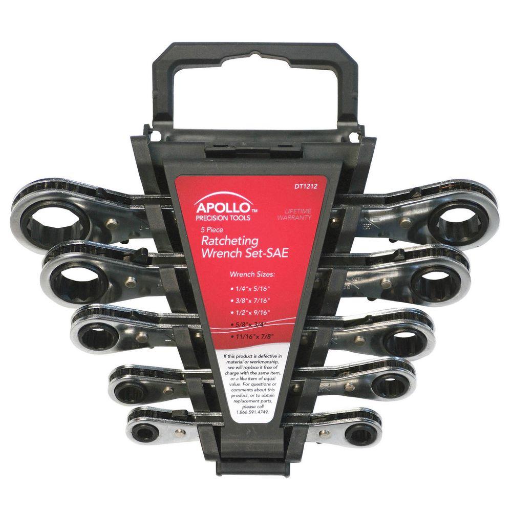 5-Piece Apollo Tools DT1212 SAE Ratcheting Wrench Set
