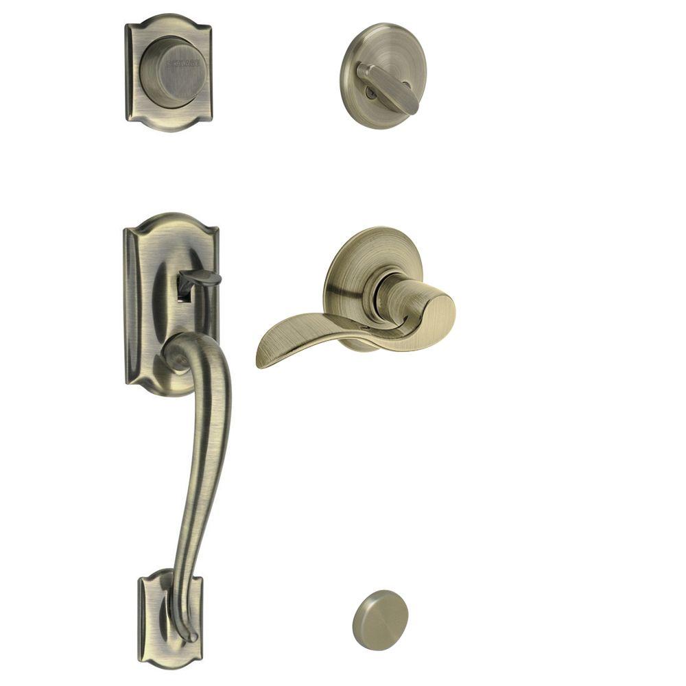 UPC 043156174140 product image for Door Locks: Schlage Door Handles Camelot Antique Brass Right-Hand Dummy Handlese | upcitemdb.com