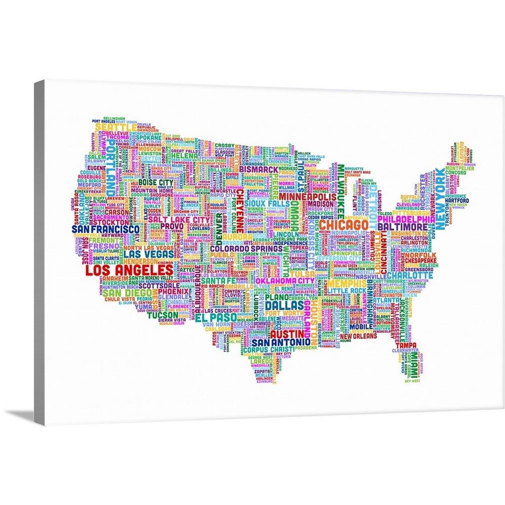 Great Big Canvas United States Cities Text Map Multicolor