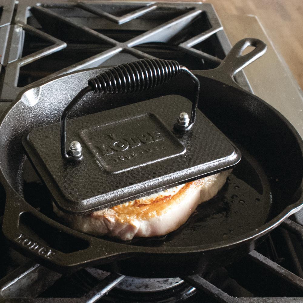 Cast Iron Burger Steak Bacon Grill Press With Cool Grip Spiral Cook Handle New 696539256089 Ebay 