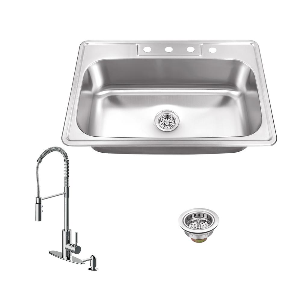 Ipt Sink Company Drop In Stainless Steel 33 In 4 Hole Single Bowl