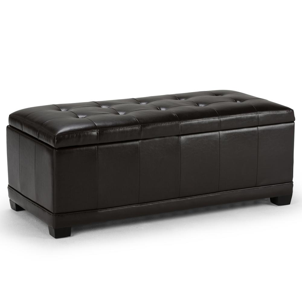 Brooklyn Max Rafferty 45 Inch Wide Contemporary Rectangle Storage Ottoman In Tanners Brown Faux Leather Bmcot 246 Br The Home Depot