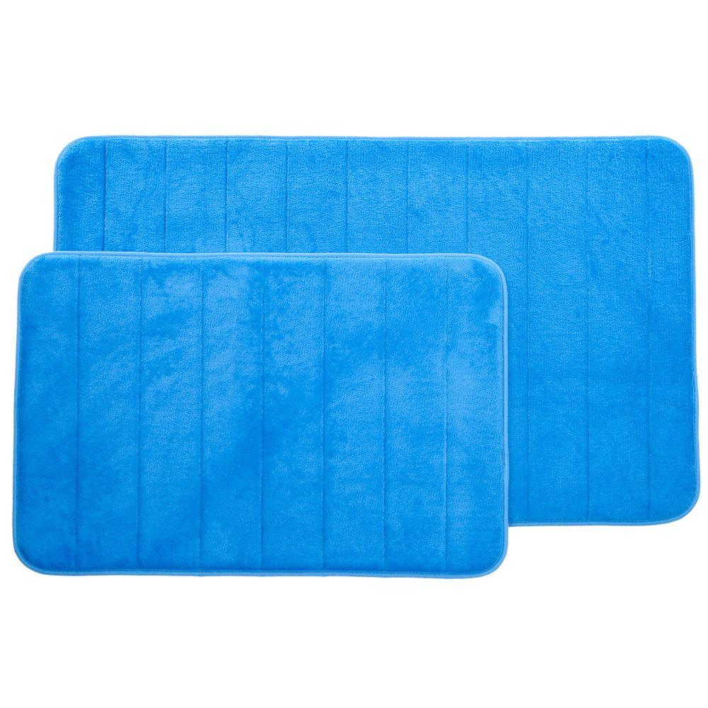 Lavish Home Blue 20.25 in. x 32.25 in. Memory Foam 2Piece Bath Mat Set