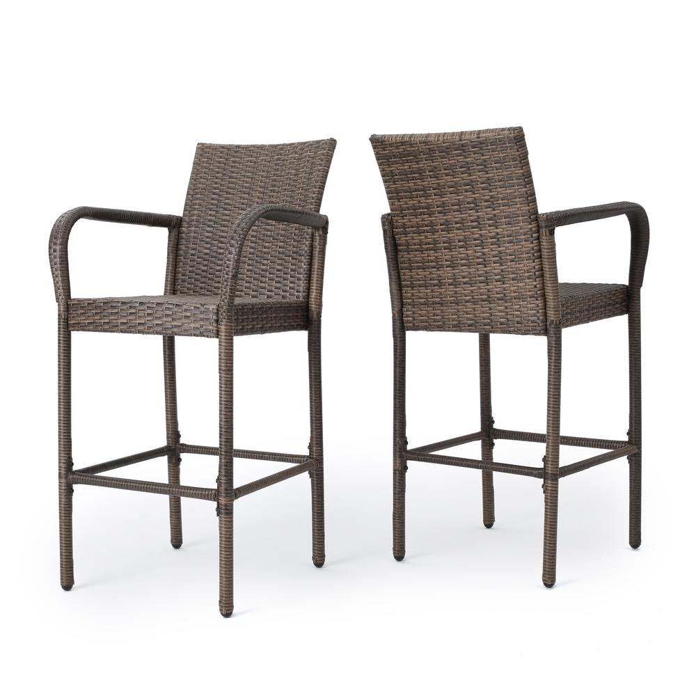Noble House Peggy Wicker Outdoor Bar Stool (2-Pack)-300370 - The Home Depot