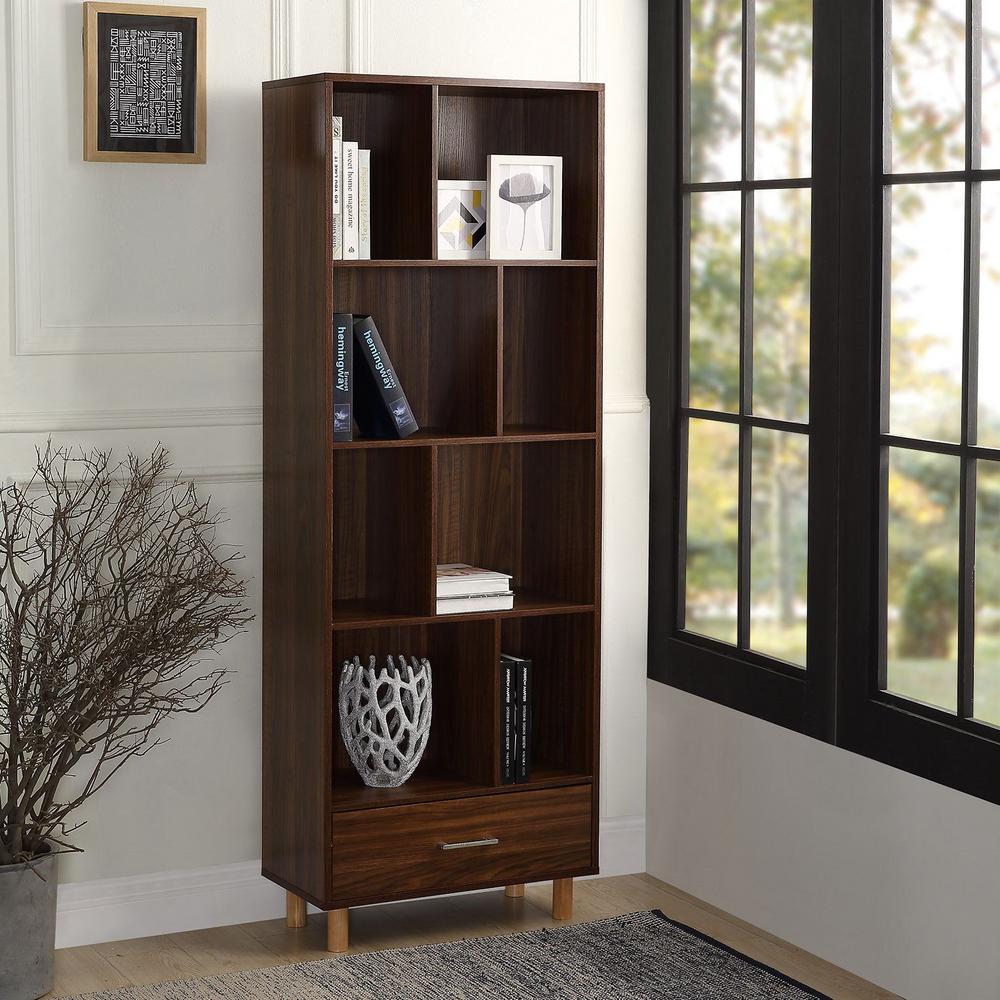 Harper & Bright Designs 65 in. Espresso Wood 8-shelf Standard Bookcase with Adjustable Shelves
