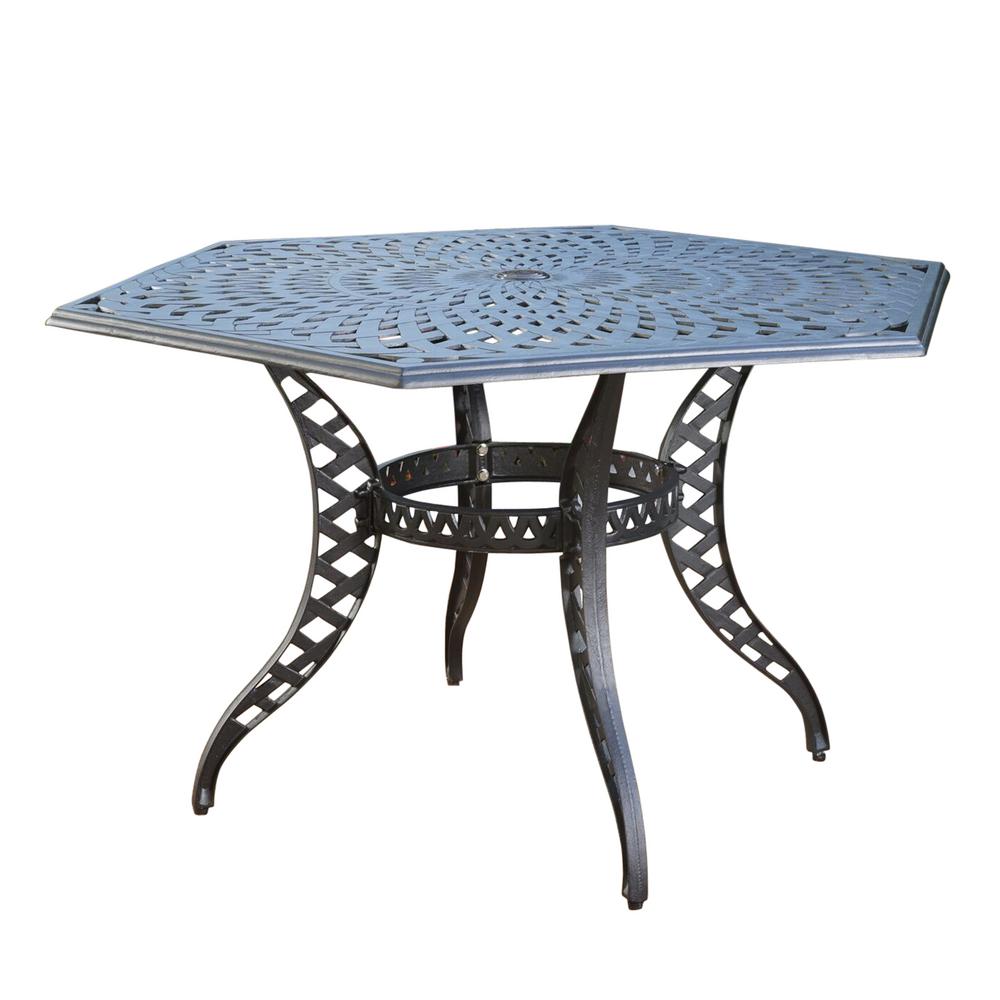 Noble House Cayman Black Hexagon Aluminum Outdoor Dining Table13677