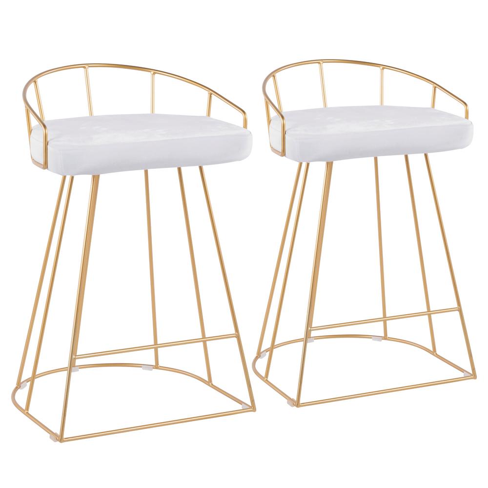 Lumisource Canary 26 In Gold And White Velvet Counter Stool Set Of Gold And White Velvet Counter Stool Set Of 2
