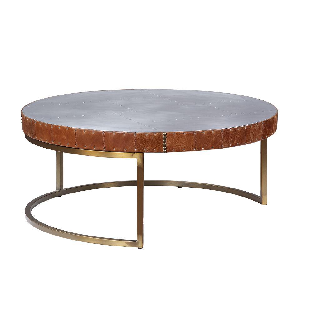Benjara 16 in. H Large Multicolor Round Metal Coffee Table with Airy ...