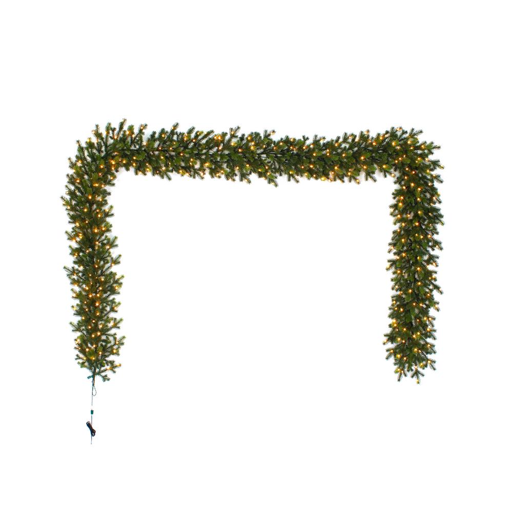 12 ft. Pre-Lit LED Elegant Natural Fir Artificial Garland with 300 Warm White Micro Dot Lights