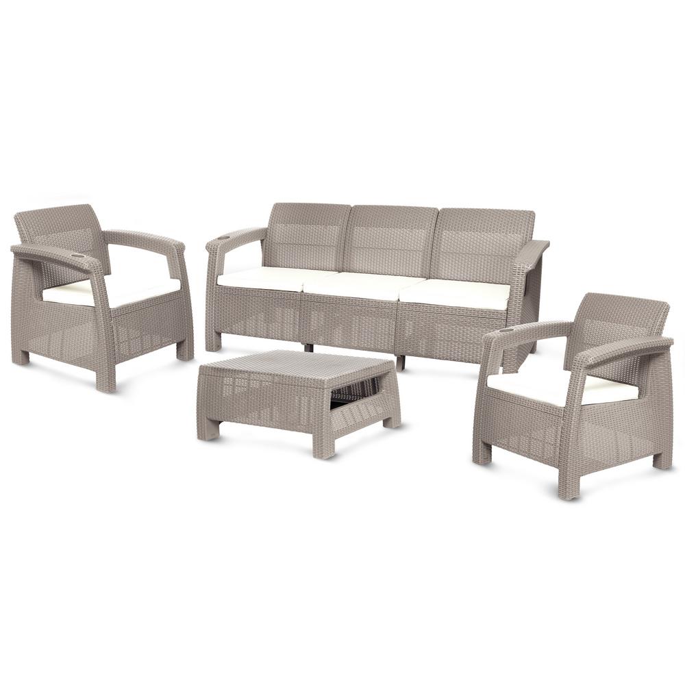 EAN 7707294450117 product image for MQ Ferrara Rich Taupe 4-Piece Plastic Outdoor Patio Sofa Set with Light Beige Cu | upcitemdb.com