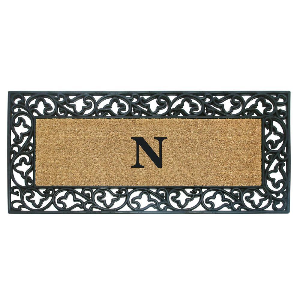 Nedia Home Acanthus Border 24 In X 57 In Rubber Coir Monogrammed N Door Mat