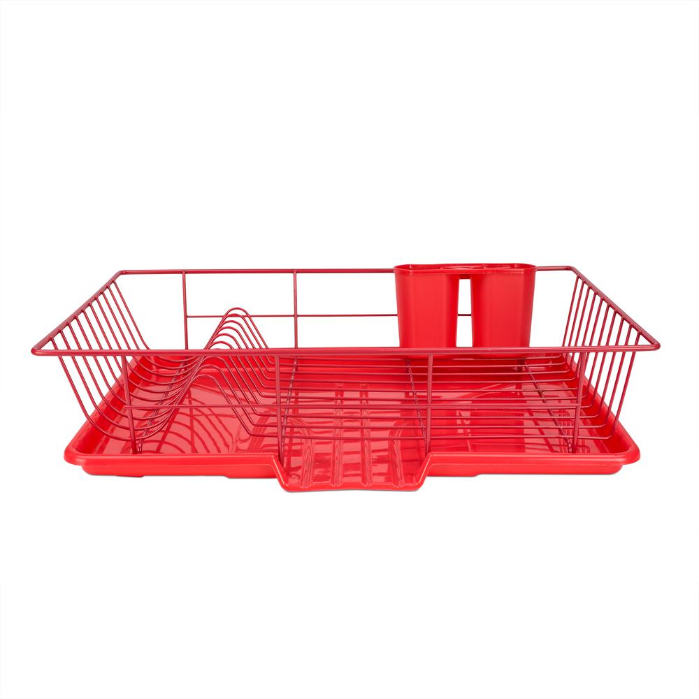 Home Basics 3 Piece Dish Drainer Set In Red Dd01545 The Depot Home Basics 3 Piece Dish Drainer Set In Red