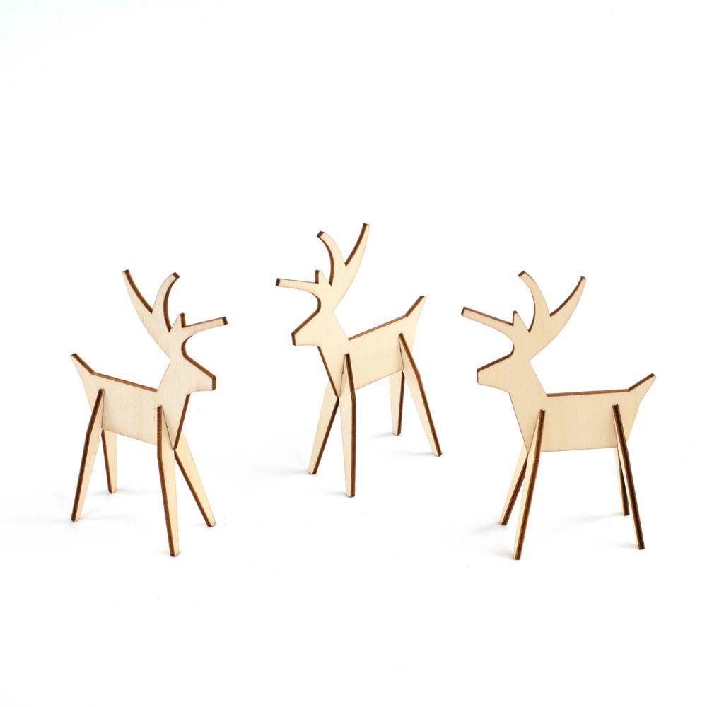 3 in. Christmas Alpine Reindeer Decorations in Natural (8Piece