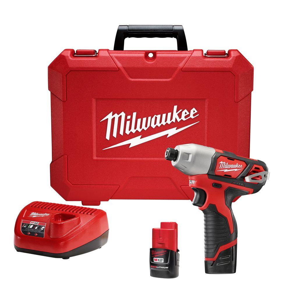 Milwaukee M12 12Volt LithiumIon 1/4 in. Cordless Impact Driver Kit