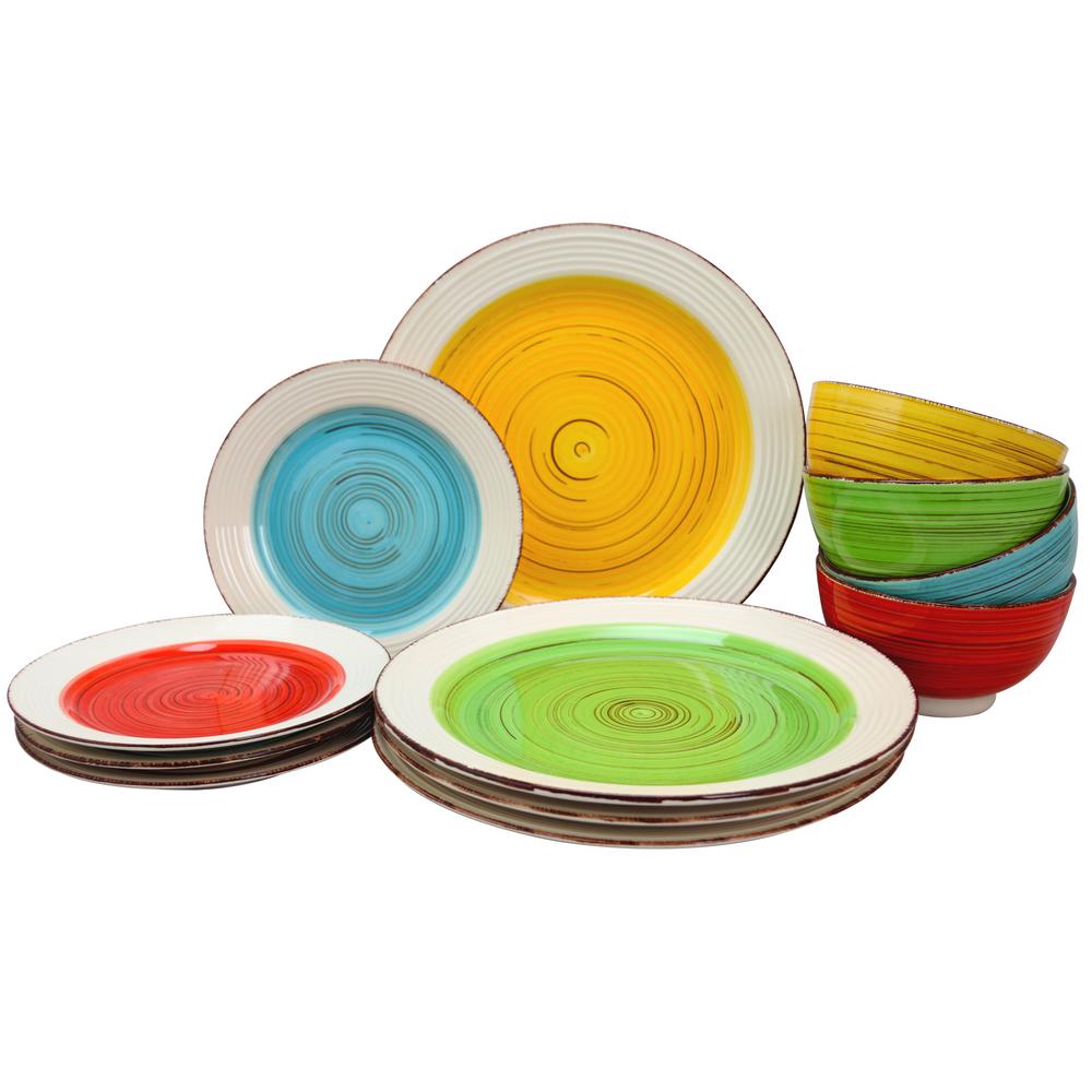 Gibson Home Confetti Band 12Piece Mix & Match Dinnerware Set