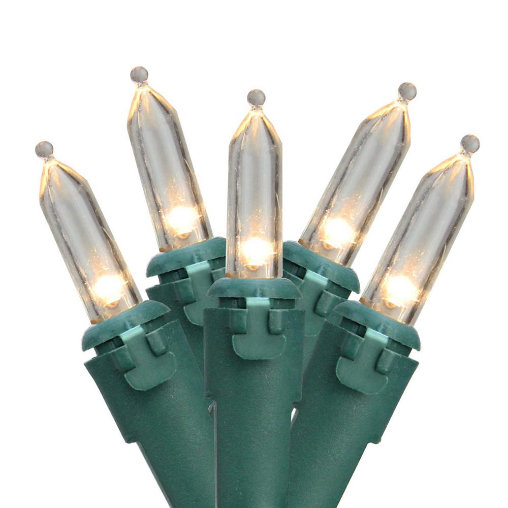 Northlight Set of 50 Warm White LED Mini Christmas Lights with Green ...