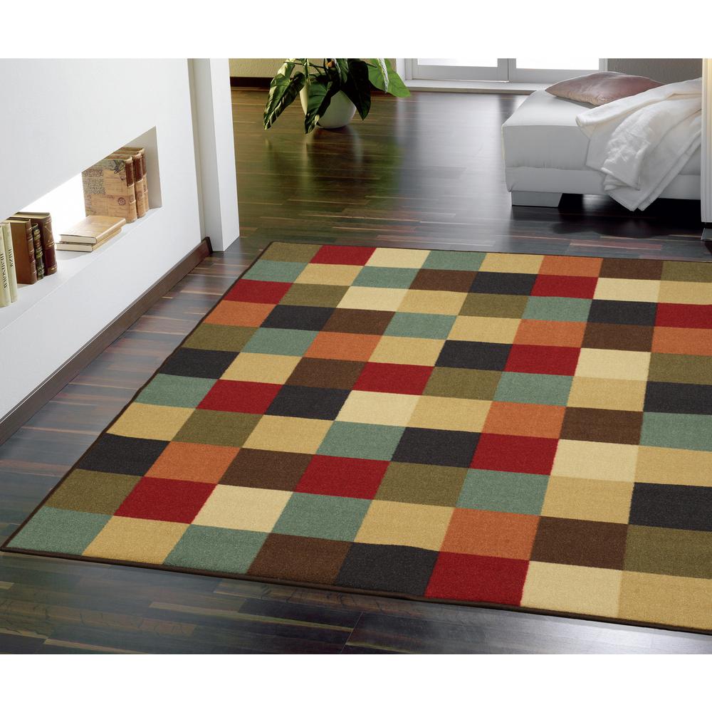 Ottomanson Ottohome Collection Contemporary Checkered Design Multicolor