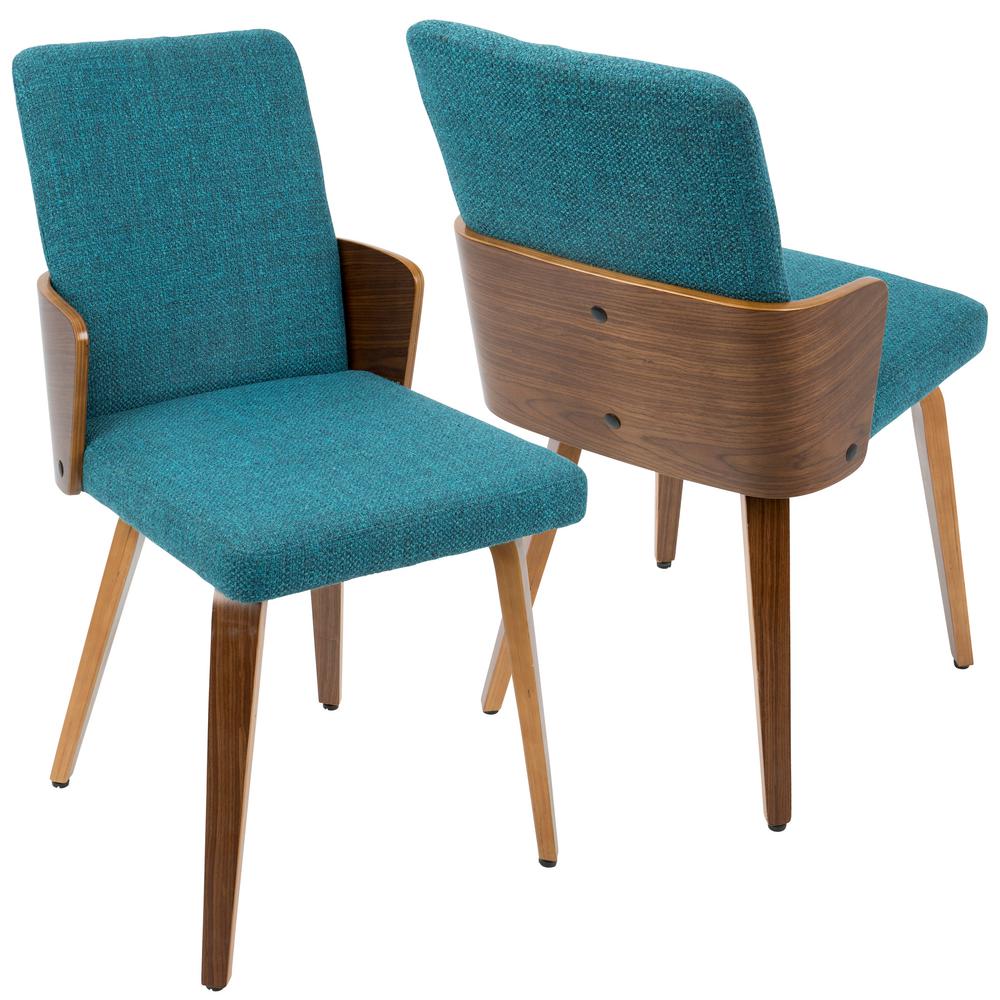 lumisource carmella midcentury modern walnut and teal dining chair set of  2chcrml wltl2  the home depot