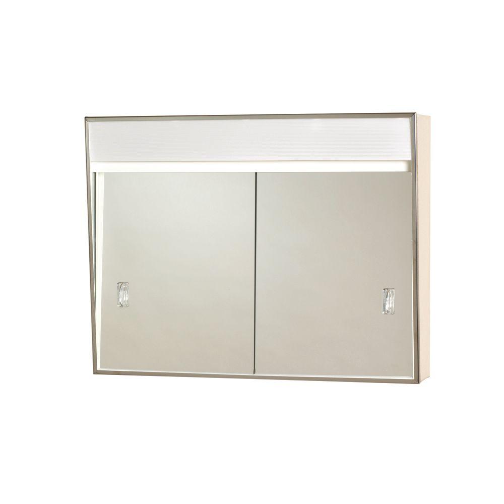 Zenith 24 38 In X 19 5 In Lighted Sliding Door Surface Mount Medicine Cabinet In Chrome 701l The Home Depot