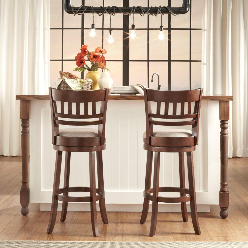 HomeSullivan Morris 29 in. Cherry Swivel Cushioned Bar Stool401140E