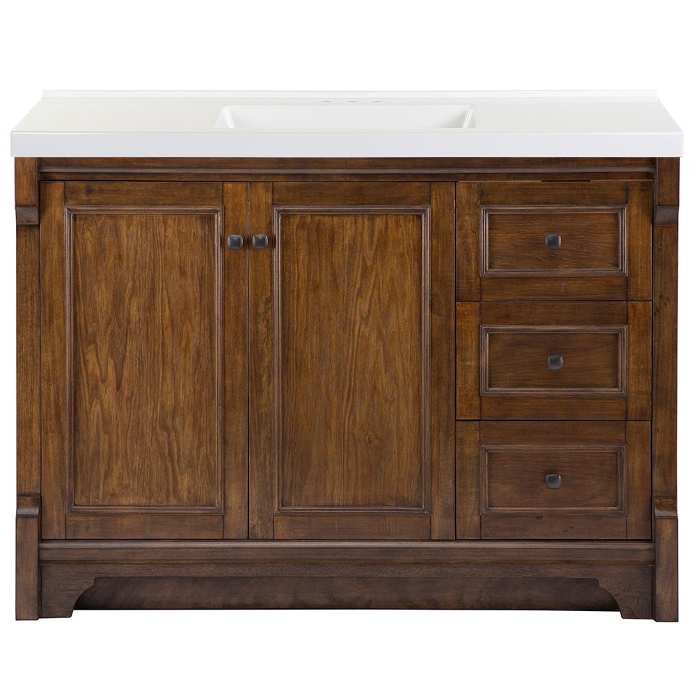 Home Decorators Collection Creedmoor 49 in. W x 22 in. D Bath Vanity in Walnut with Cultured Marble Vanity Top in White with White Sink was $1429.0 now $857.4 (40.0% off)