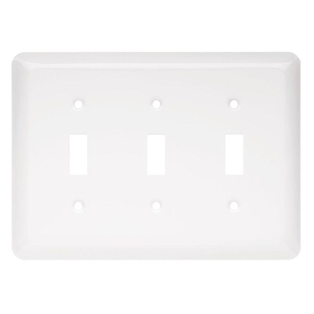 Liberty Stamped Round Decorative Triple Switch Plate, White-64385 - The