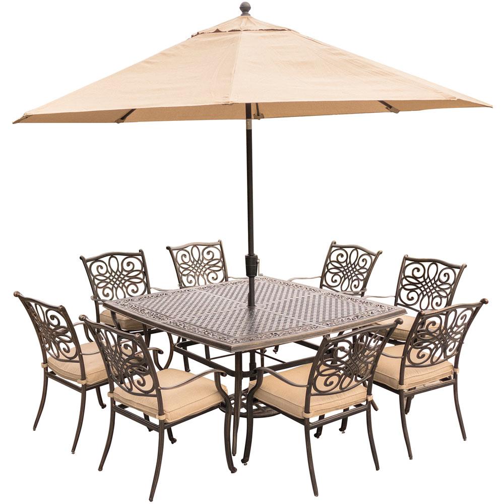 Hanover Traditions 9-Piece Aluminum Outdoor Dining Set with Square Cast-Top... by Hanover