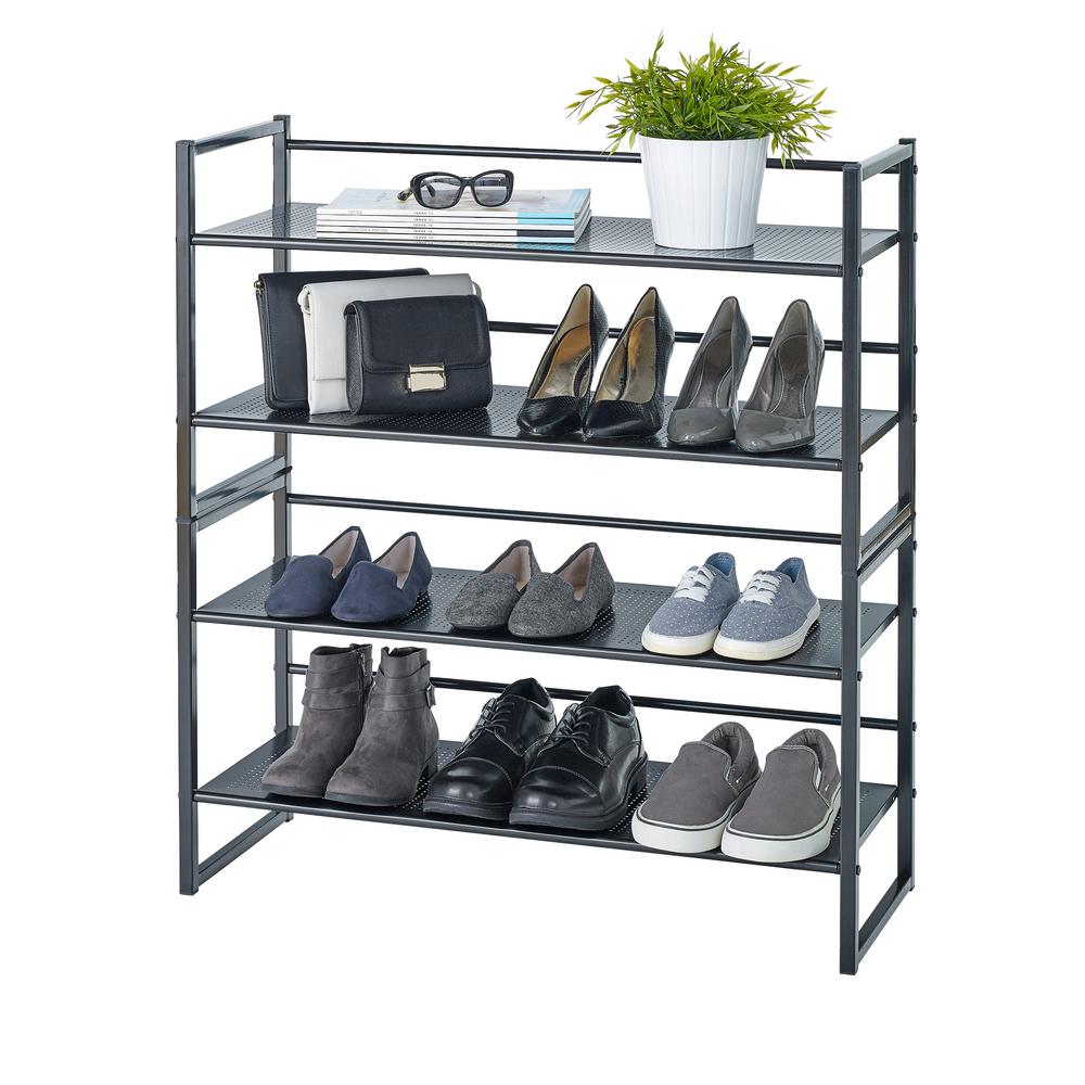 Neatfreak 10 8 In H X 32 In W 2 Tier Stamped Metal Stackable Shoe Rack In Black Nfc050504e3629 001 The Home Depot