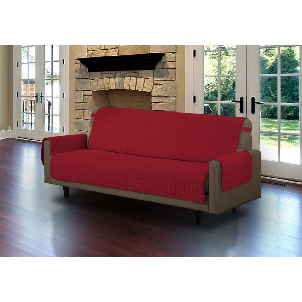 Microfiber Burgundy Sofa Pet Protector Slipcover With Tucks And Strap