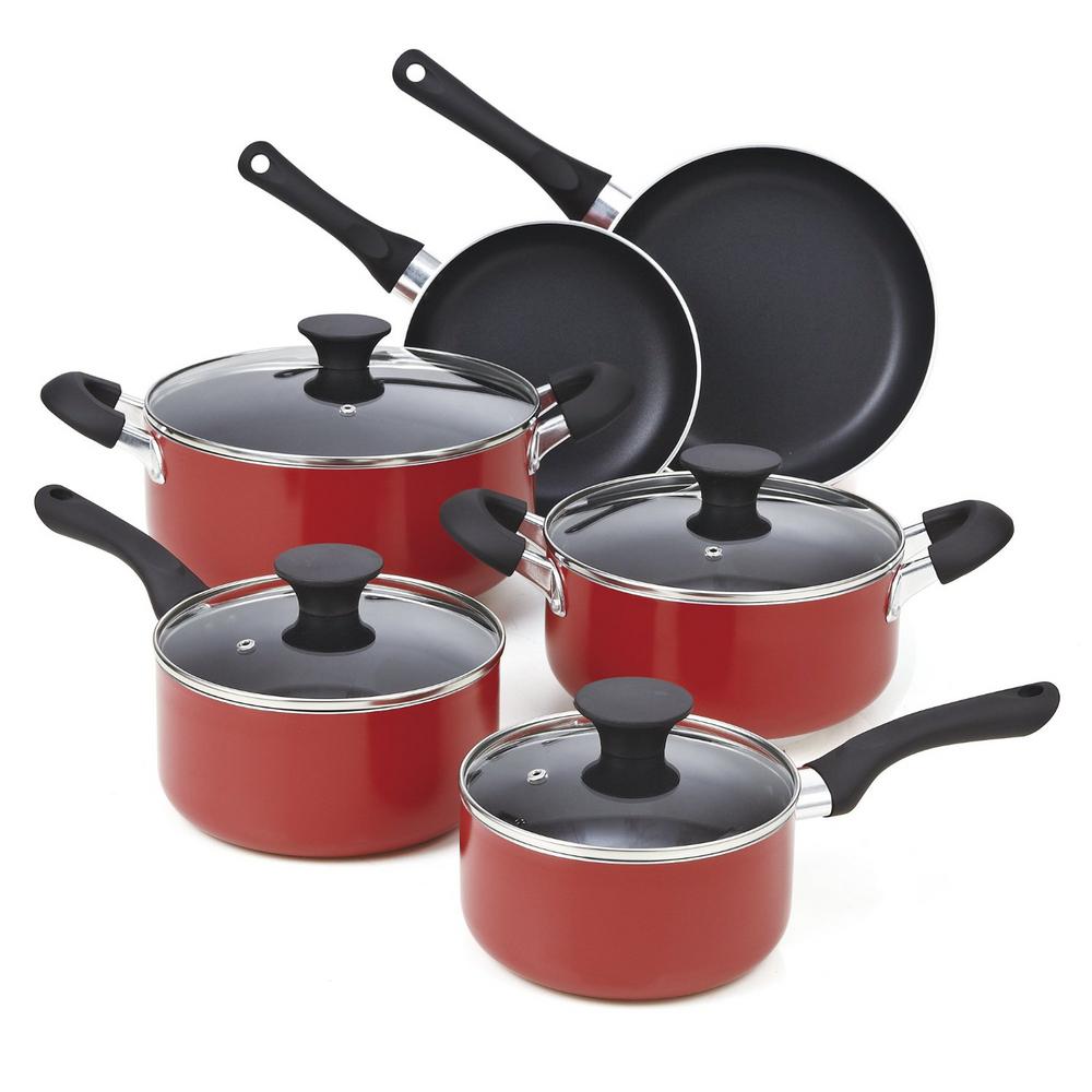 Cook N Home 10-Piece Red Cookware Set with Lids-NC-00399 - The Home Depot