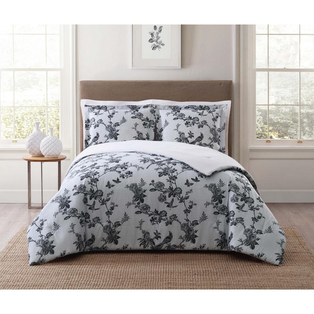 Twin XL  Comforter Set Lisborn Black Printed Floral Home  