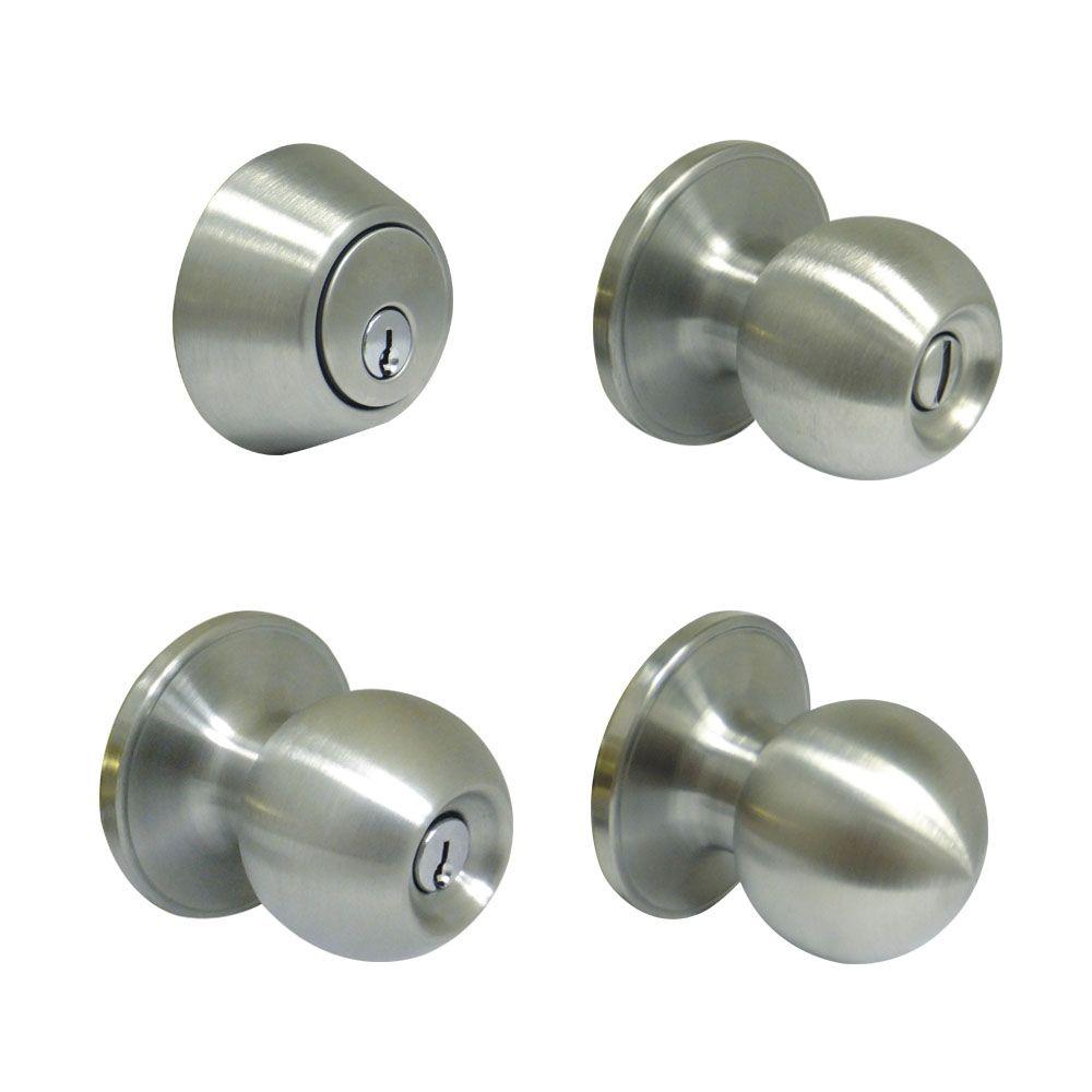 Defiant Saturn Stainless Steel Knob House Pack With 2 Entry 2 Single Cylinder Deadbolts 3 8327