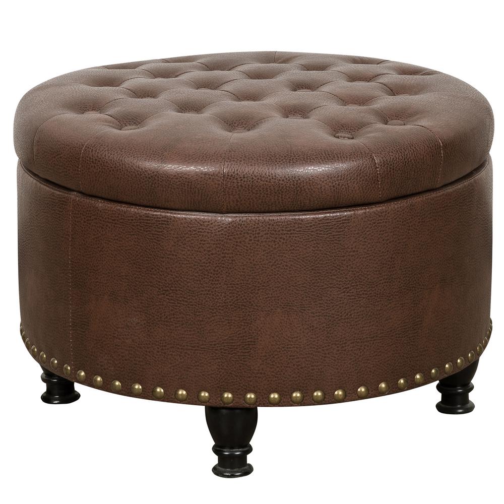 Homefare Espresso Brown Round Tufted Storage Ottoman With Nailhead Trim 320 C147 902 1 The Home Depot - Round Storage Ottoman With Wheels Homefare Espresso Brown Round Tufted Storage Ottoman With Nailhead Trim 320 C147 902 1 The Home Depot - Round Storage Ottoman With Wheels