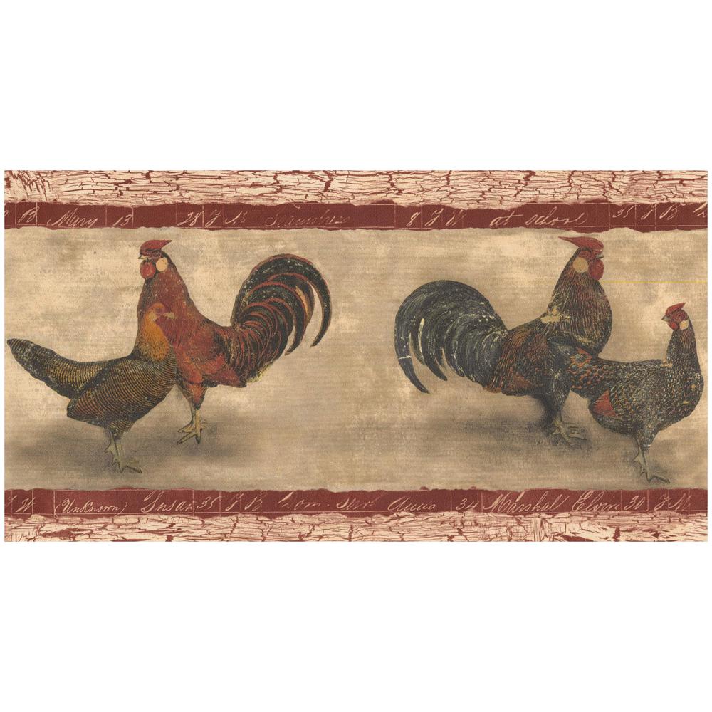 Norwall Colorful Rooster Hen Beige Grey Prepasted Wallpaper Border Norwall Colorful Rooster Hen Beige Grey