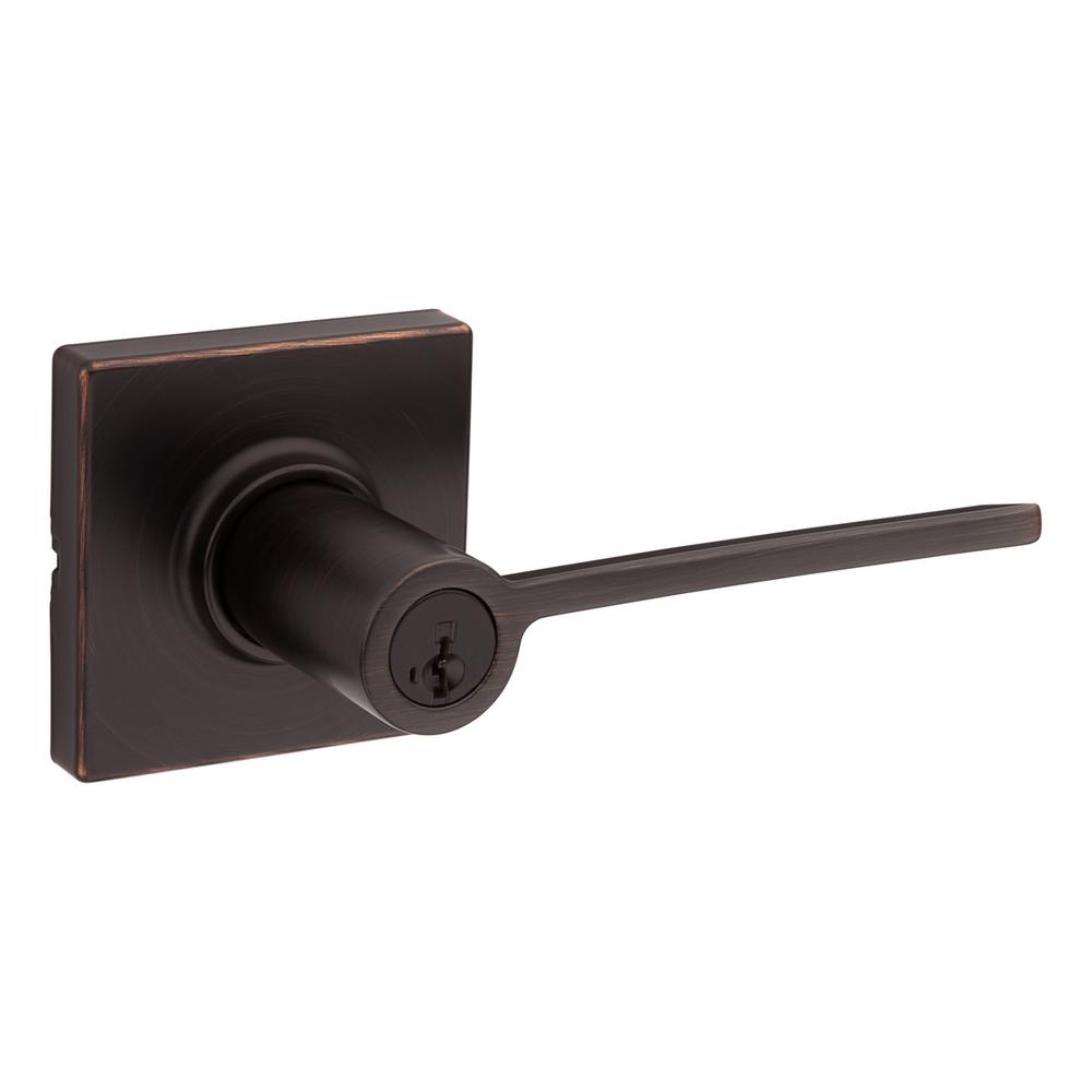 Kwikset Ladera Bronze Exterior Entry Door Lever with Square Trim featuring SmartKey