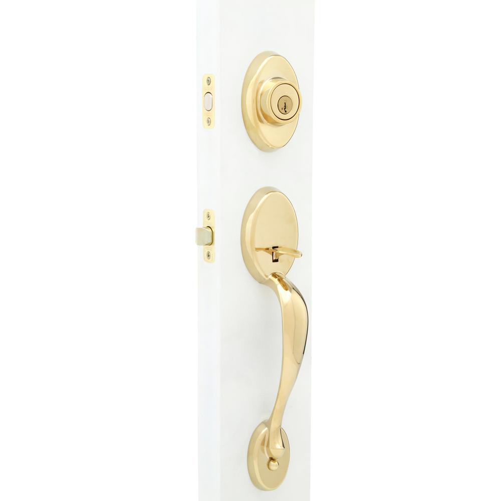 Kwikset Dakota Polished Brass Single Cylinder Door Handleset with Polo
