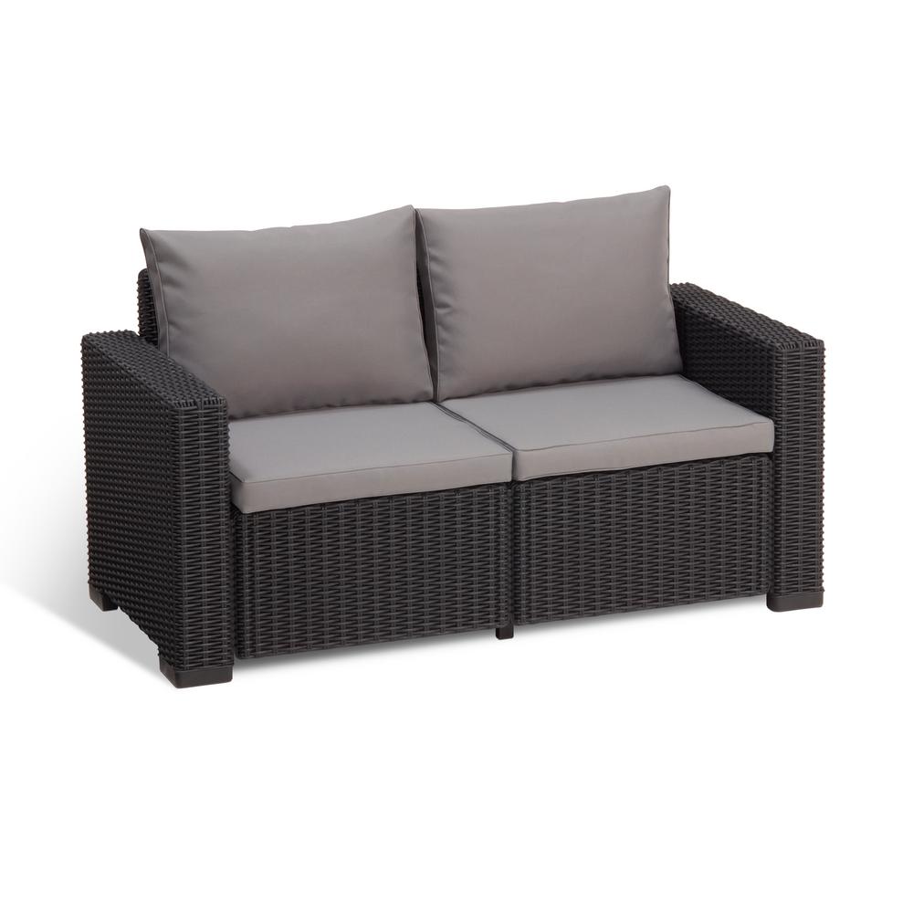 Keter California Graphite Plastic Wicker Outdoor Loveseat With Cool California Graphite Plastic Wicker Outdoor Loveseat With Cool Grey Cushions