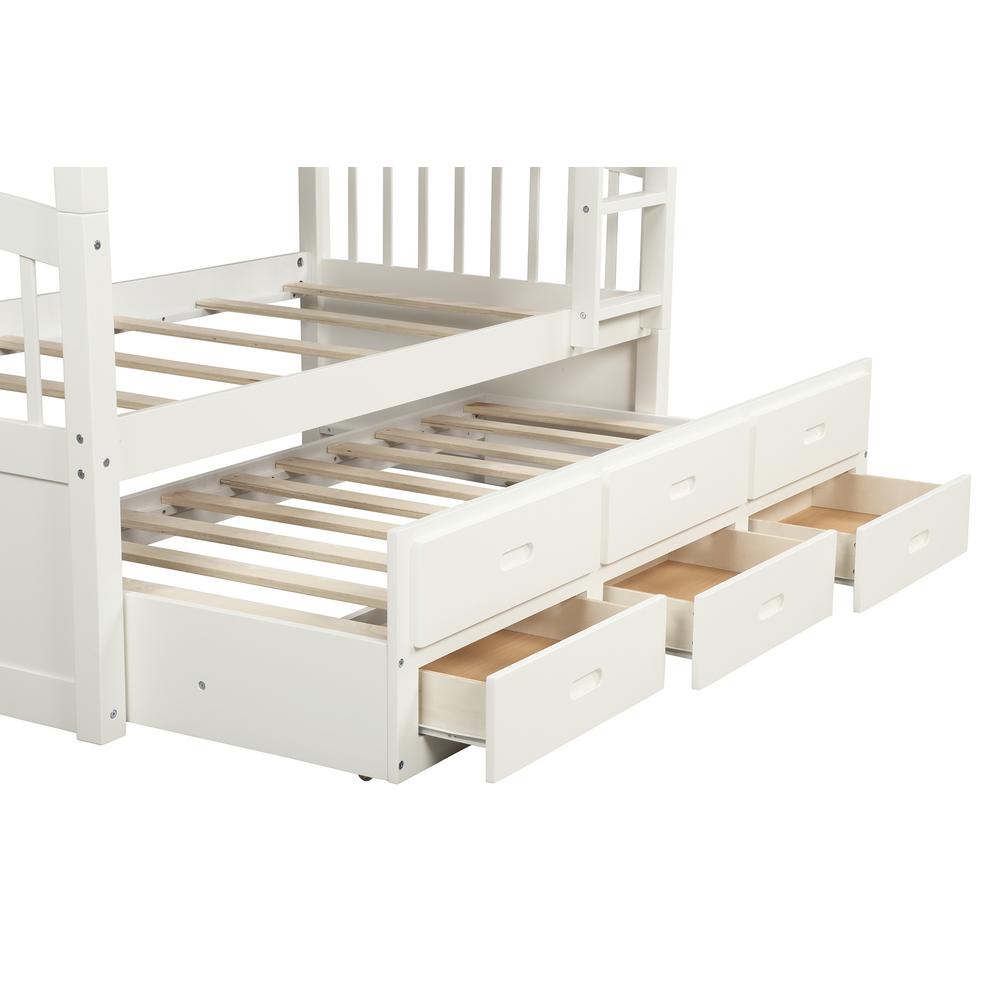 Harper & Bright Designs White Twin Over Twin Wood Bunk Bed With Trundle ...