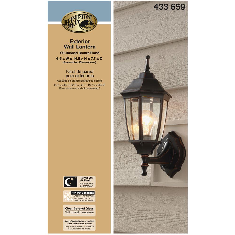 Hampton Bay 1-Light Oil-Rubbed Bronze Outdoor Dusk-to-Dawn Wall-Mount Lantern