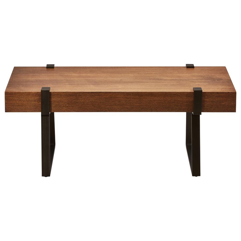 Hamburg Contemporary Oak Veneer and Black Metal Coffee Table-QJ-284-CT