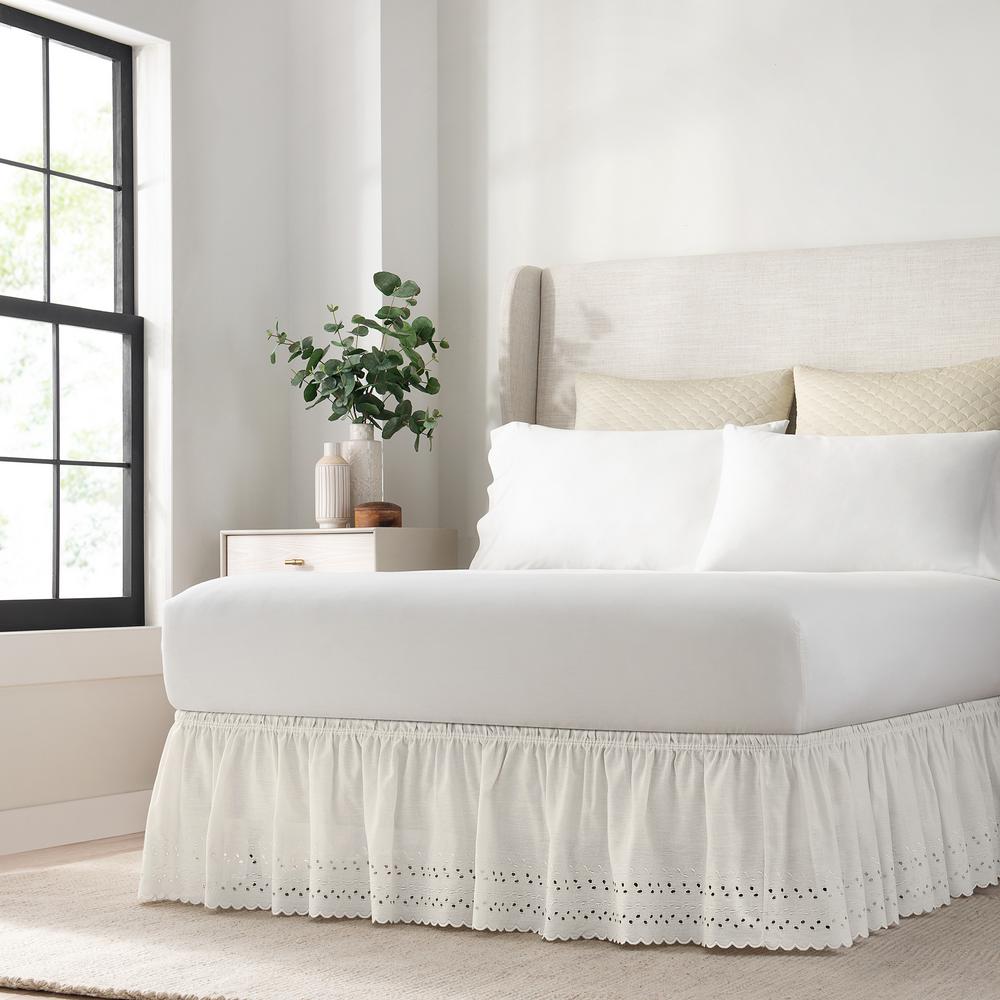 Easyfit Ruffled Wrap Around Off White Eyelet Full Bed Skirt 11578twin Fullwh The Home Depot