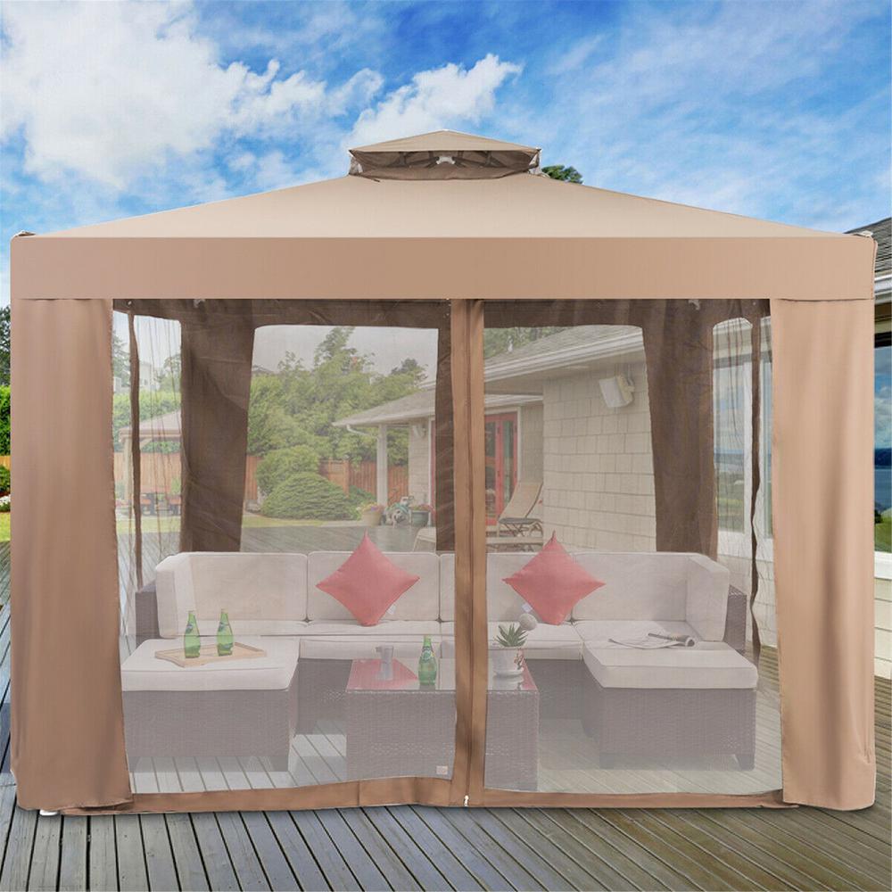 Casainc 10 Ft X Brown Canopy Gazebo Tent Shelter Garden Lawn Patio With Mosquito Netting Wfop3907cf The Home Depot 10 Ft Brown Canopy Gazebo Tent Shelter