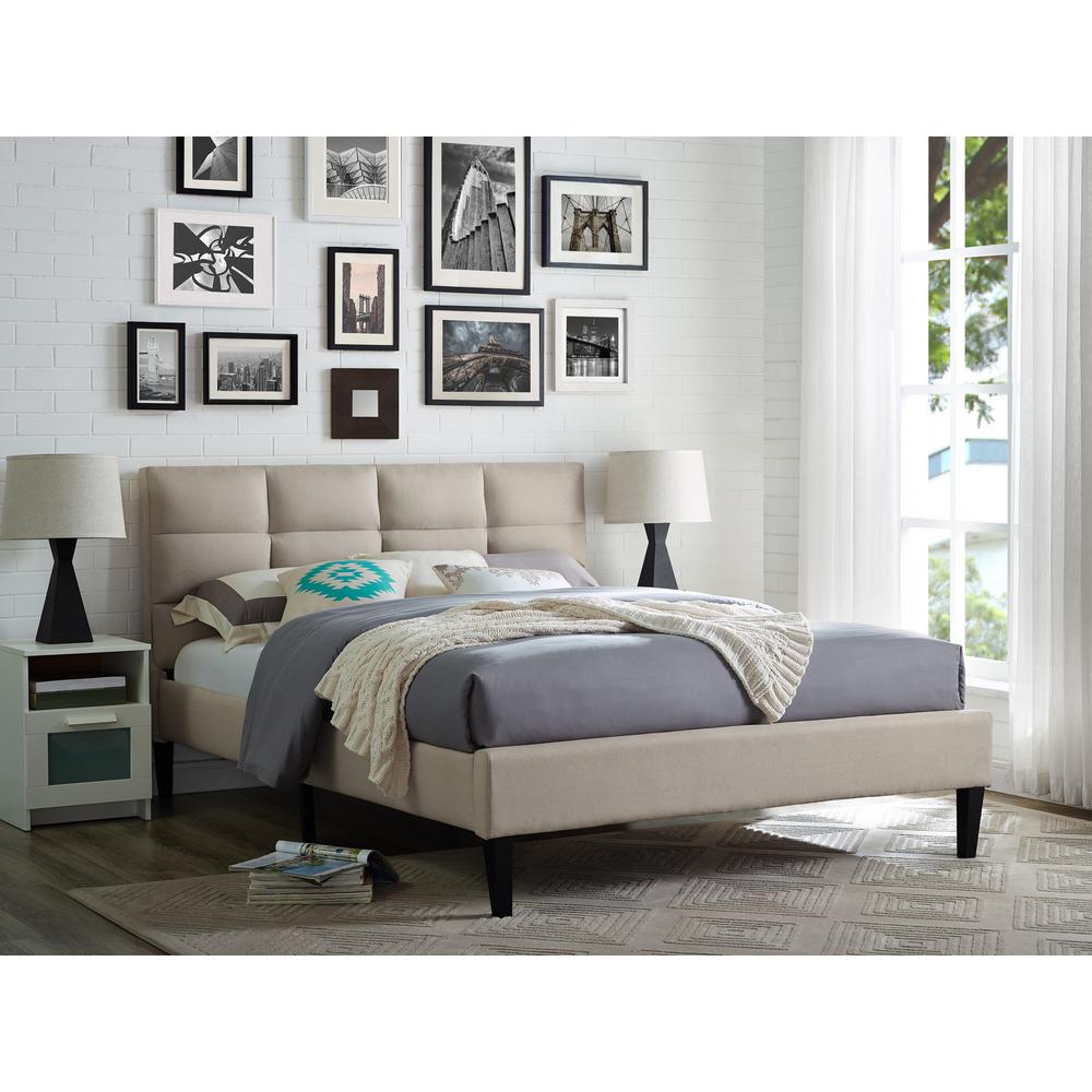 Serta Joey Beige Queen Upholstered Head And Footboard Euro Slats