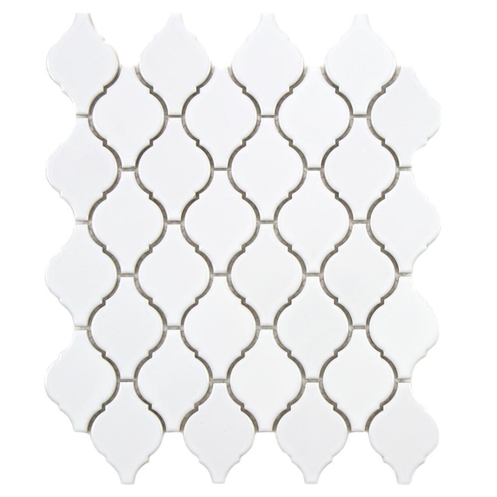 Merola Tile Arabesque Glossy White 9 78 In X 11 18 In X 6 Mm Porcelain Mosaic Tile