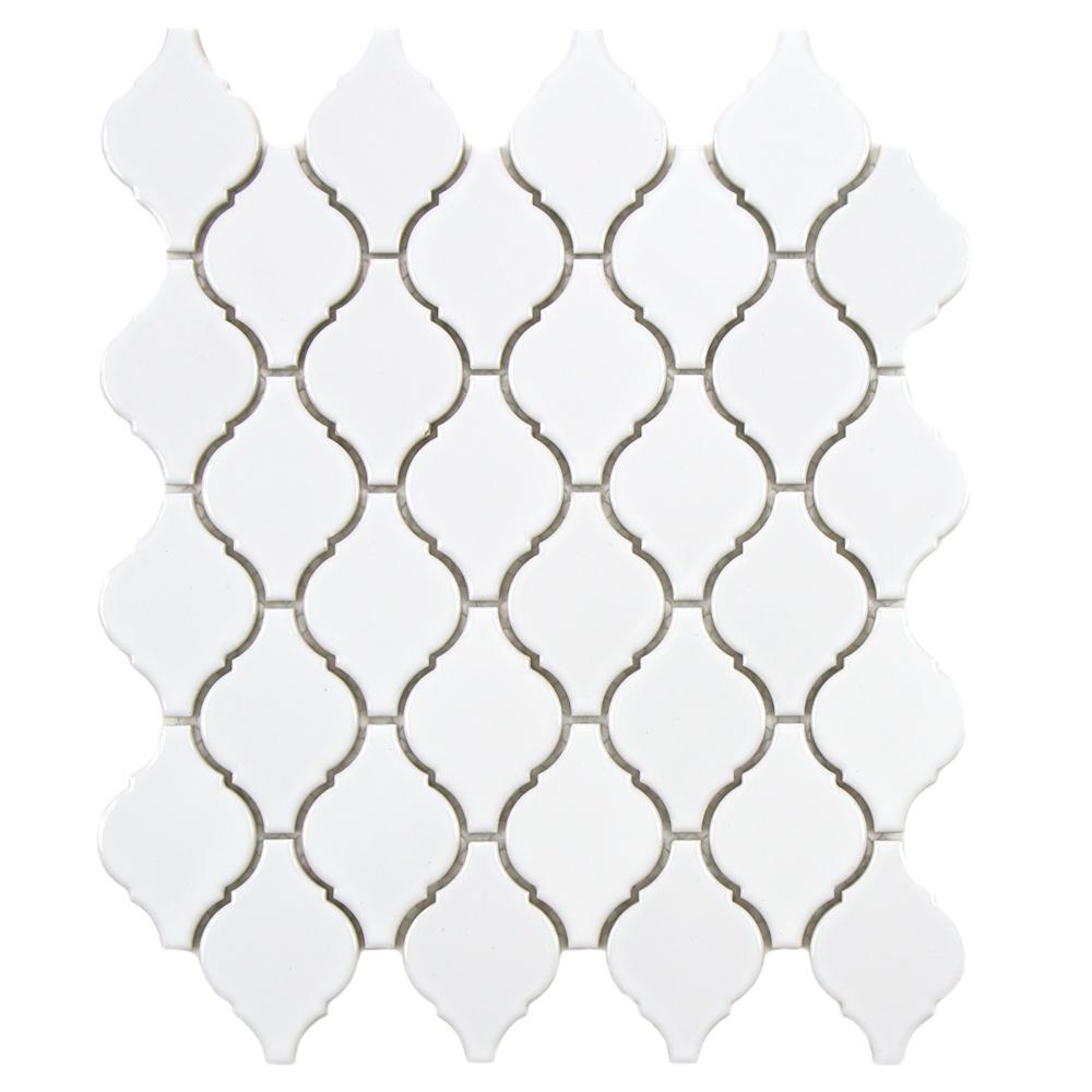 Arabesque White Backsplash Tile Flooring The Home Depot Arabesque Glossy White 9 7 8 In X 11 1