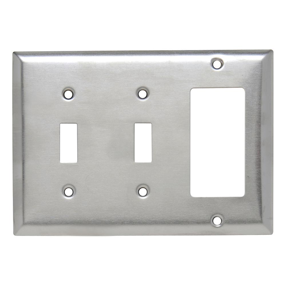 2 Toggle 1 Decorator Rocker Combination Wall Plates 302 Series 3 Gang Decorator Toggle Combination Wall Plate In Stainless Steel