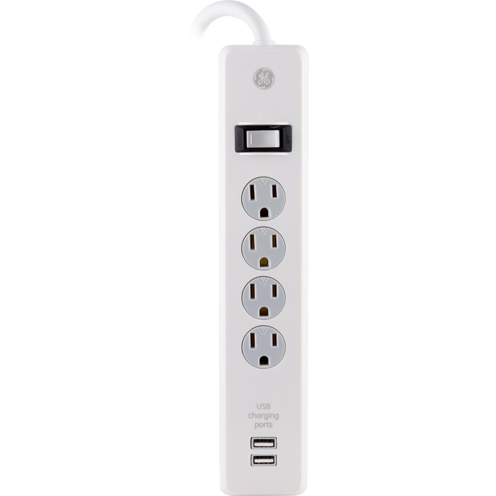 GE 4Outlet 2 USB Port Surge Protector with 6 ft. Cord, White36391