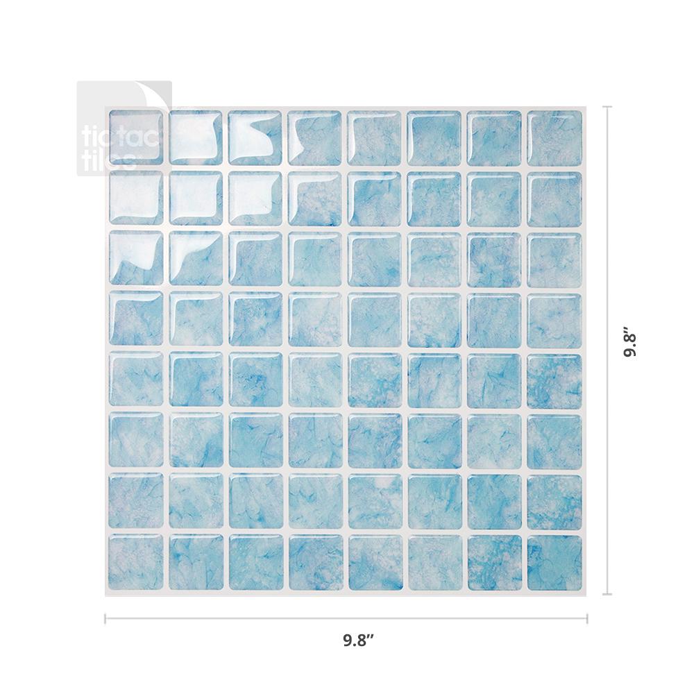 Tic Tac Tiles Vetro Aqua 10 In W X 10 In H Peel And Stick Self Adhesive Decorative Mosaic Wall Tile Backsplash 5 Tiles Hd Sqs01 5 The Home Depot