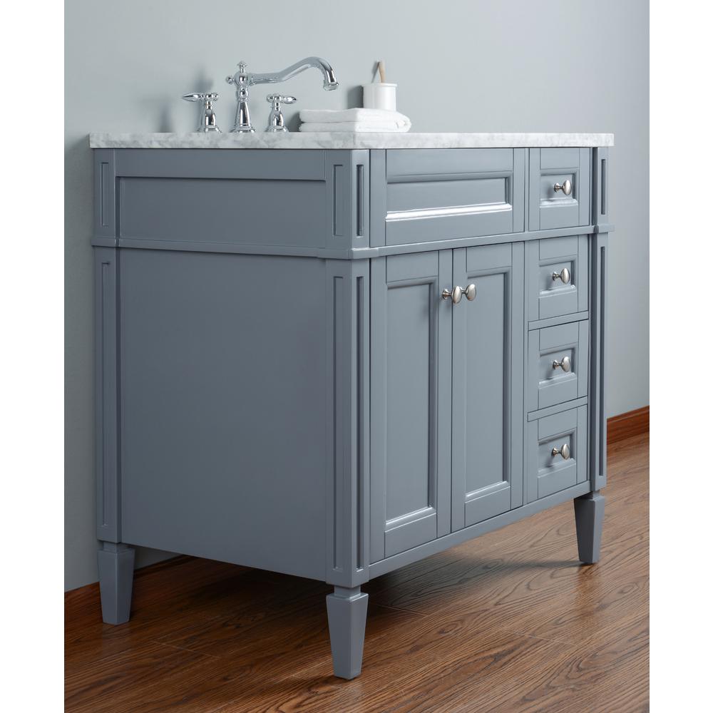 Stufurhome Anastasia French 36 In Grey Single Sink Bathroom Vanity With Marble Vanity Top And White Basin Hd 1524g 36 Cr The Home Depot