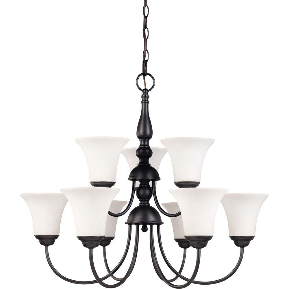 Glomar 9 Light Dark Chocolate Bronze 2 Tier Chandelier With Satin Glomar 9 Light Dark Chocolate Bronze 2 Tier Chandelier With Satin White Glass Shade